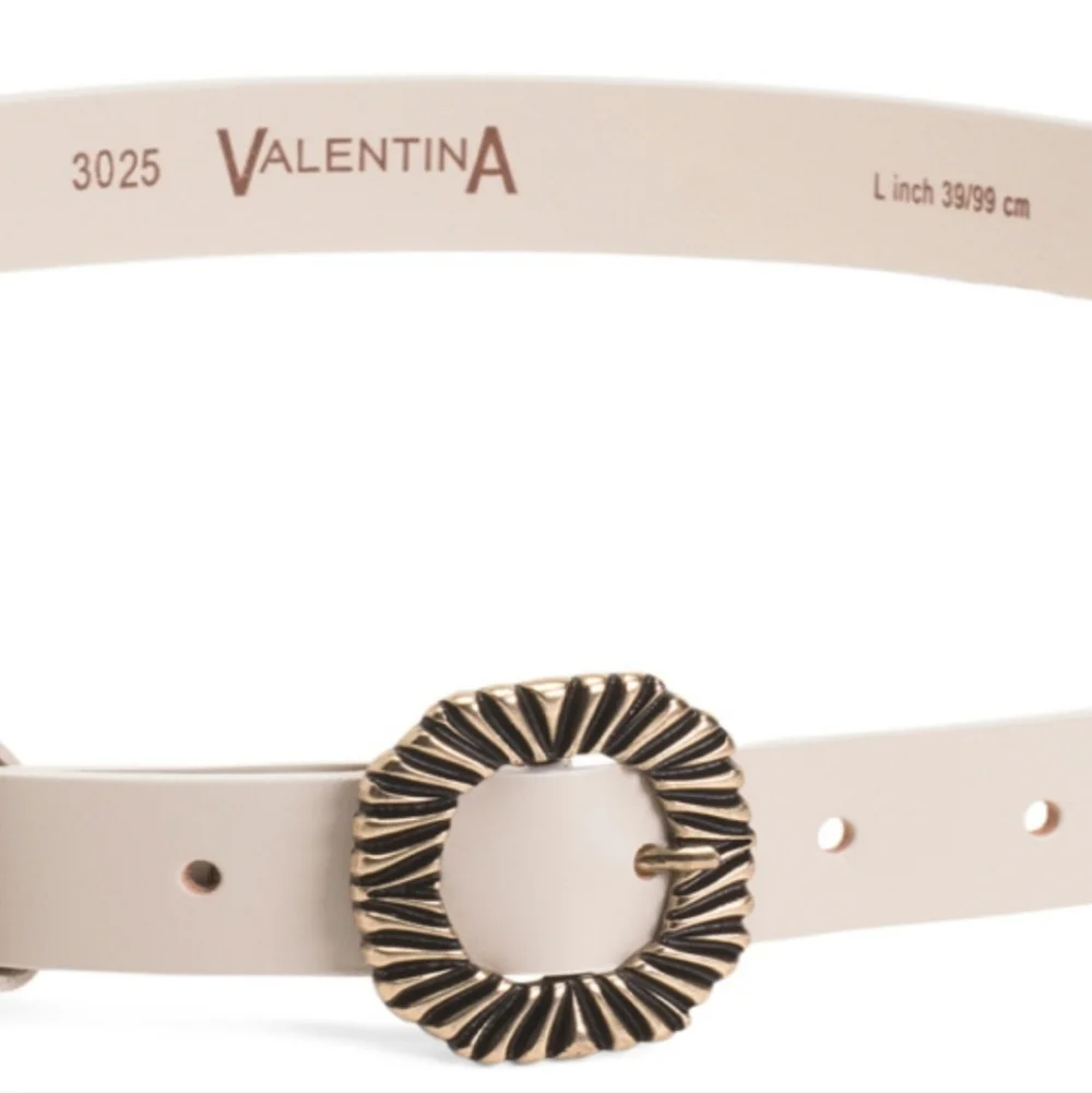 Valentina Women's White Italian Leather Rayed Buckle Belt